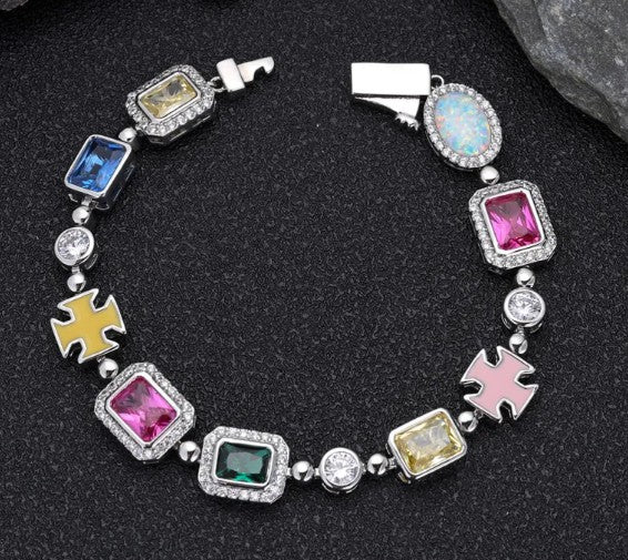 Gold-Plated Hip-Hop Gemstone Necklace